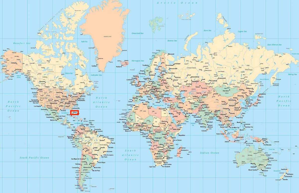 Miami posizione nella mappa del mondo