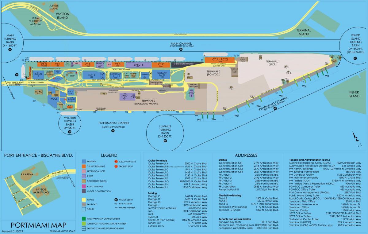 mappa del porto di Miami