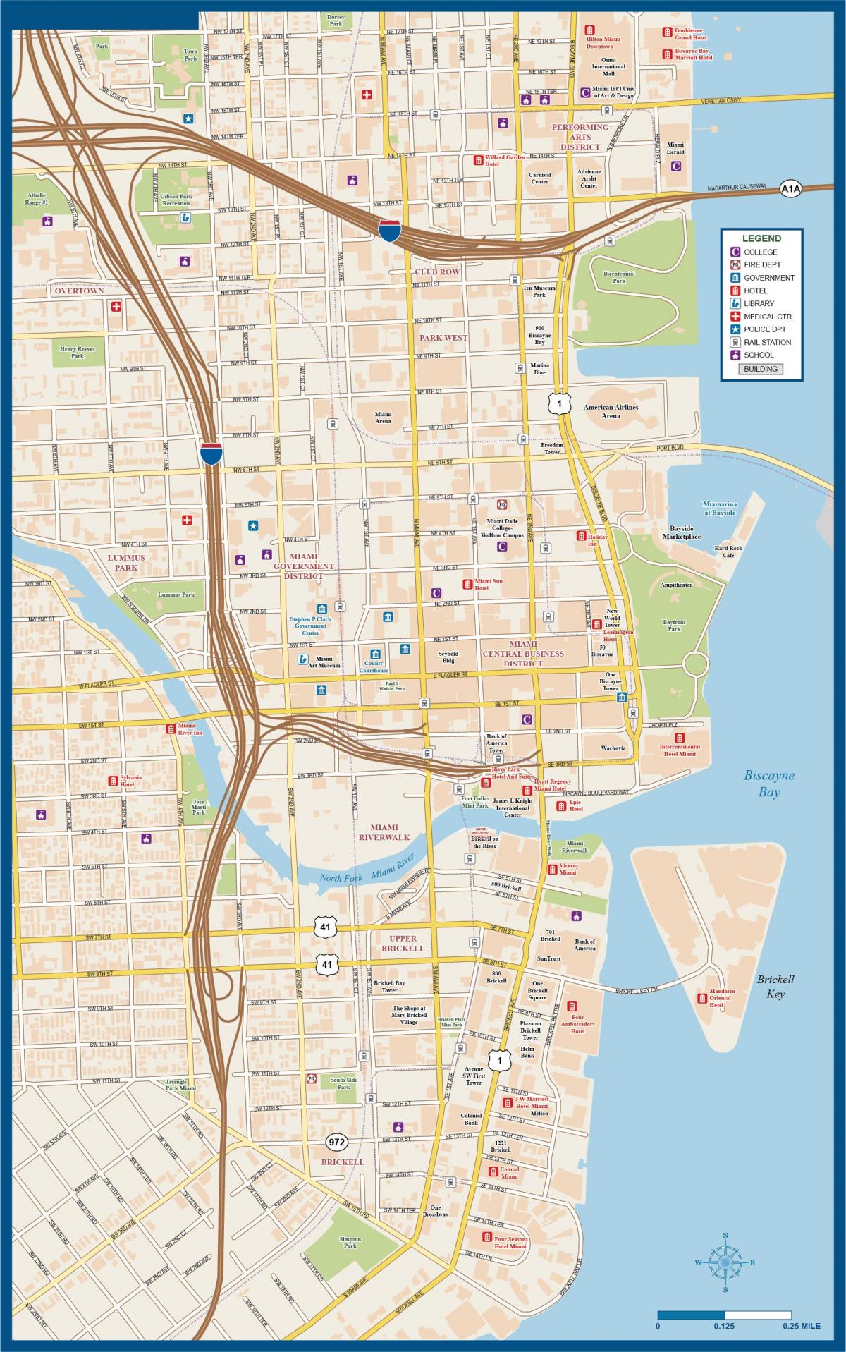 mappa del centro di Miami