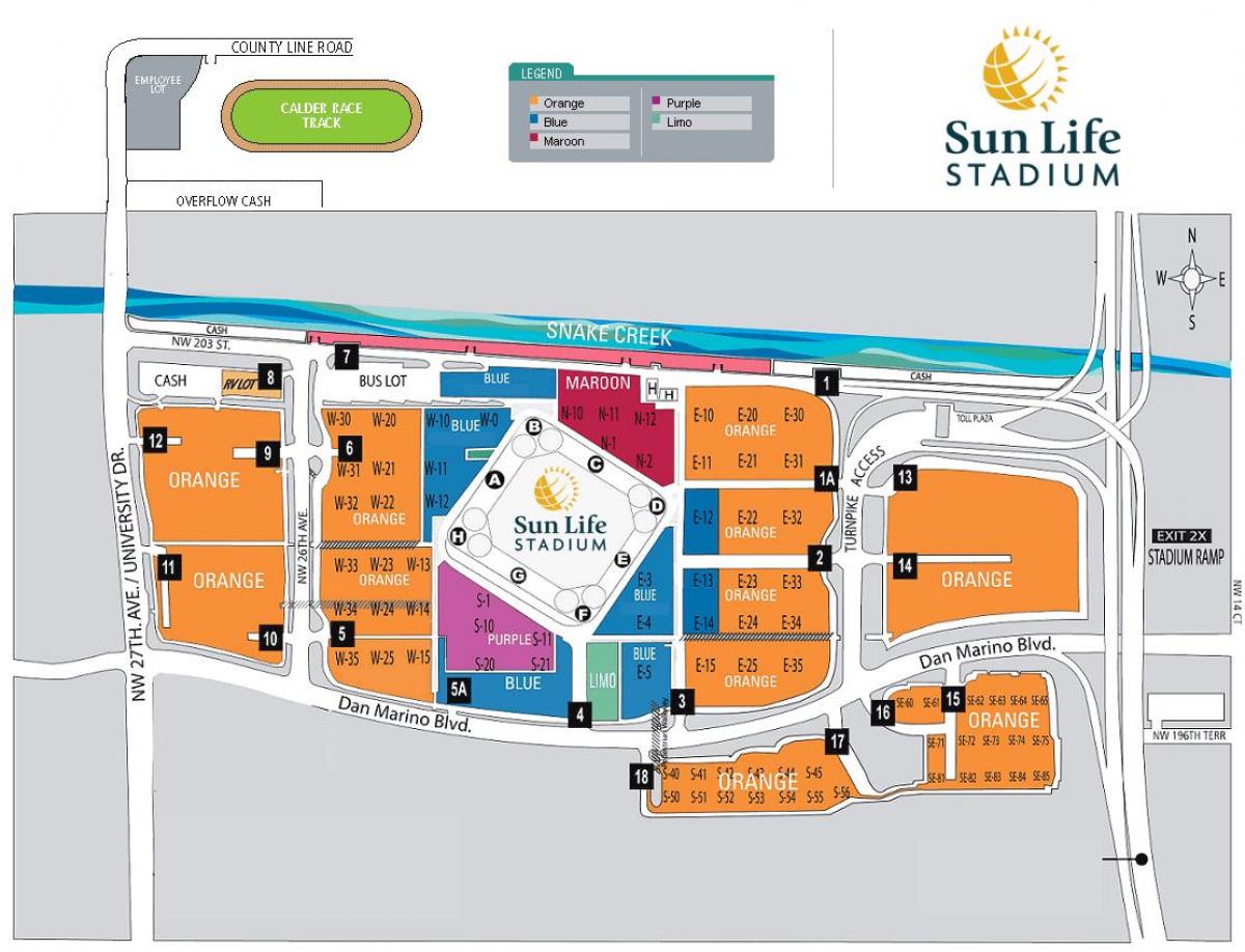 Sun Life stadium parcheggio mappa
